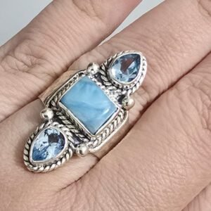 Anel Larimar Aro Martelado