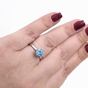 Anel Moissanite Solitário Azul