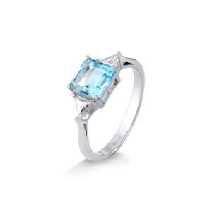 Anel Moissanite com Topázio Azul