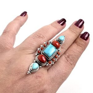 Anel Nepal Turquesa e Coral