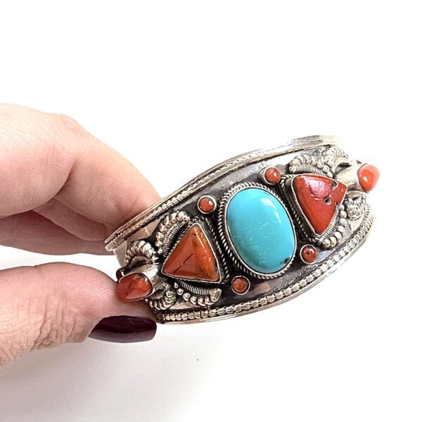 Bracelete Nepal Turquesa e Coral - Imagem 2