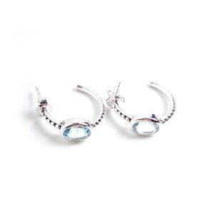 Brinco Argola Pedra Natural Topázio Azul