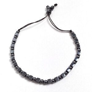 Pulseira Hematita Cubo e Esferas Intercaladas