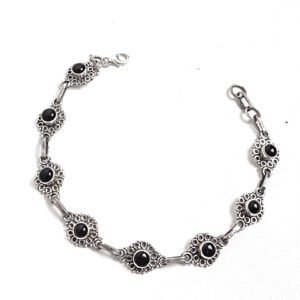 Pulseira Indiana Ônix Flor Trabalhada