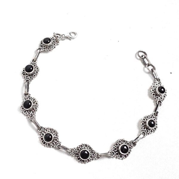 Pulseira Indiana Ônix Flor Trabalhada