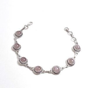 Pulseira Indiana Quartzo Rosa Redonda Trabalhada