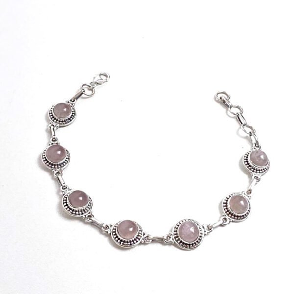 Pulseira Indiana Quartzo Rosa Redonda Trabalhada