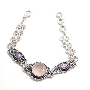 Pulseira Indiana Quartzo Rosa e Ametista