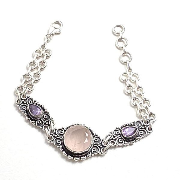 Pulseira Indiana Quartzo Rosa e Ametista