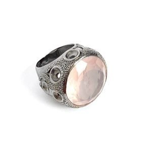 Anel Quartzo Rosa e Ródio Negro