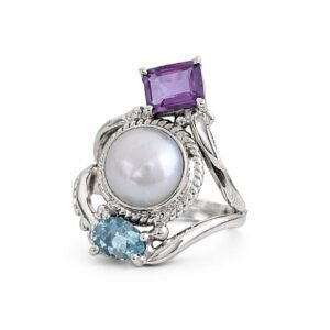 Anel Pérola com Pedras Naturais