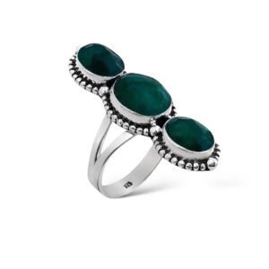 Anel Três Pedras Esmeralda