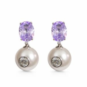 Brinco Oval Lavanda e Pérola