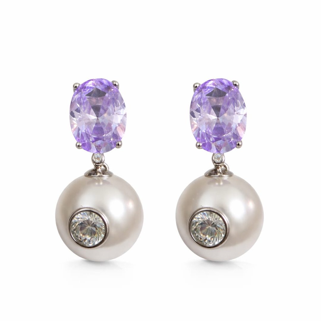 Brinco Oval Lavanda e Pérola